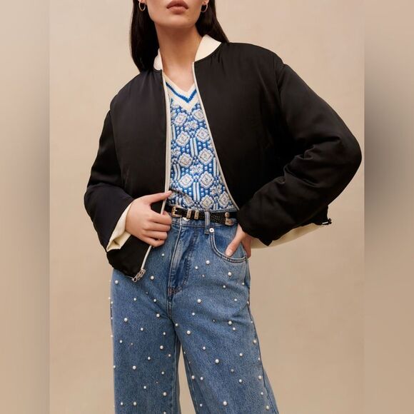 Maje Jackets & Blazers - Maje beladone reversible bomber Jacket black/cream NWT SIZE 40- us 8